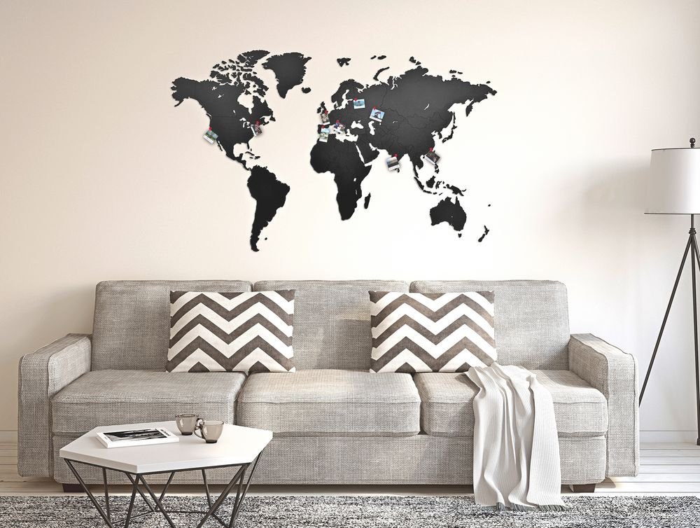 Деревянная карта мира World Map Wall Decoration Medium, черная_5