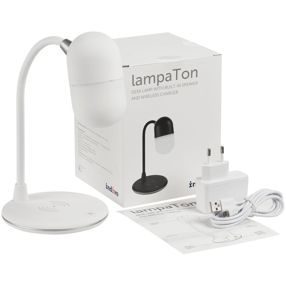 Лампа с колонкой и беспроводной зарядкой lampaTon, белая_11