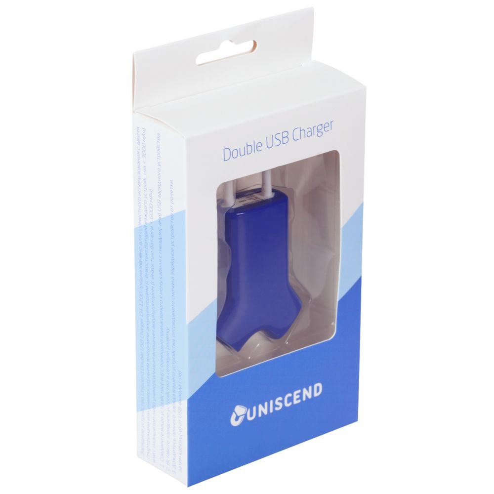 Сетевое зарядное устройство Uniscend Double USB, синее_3