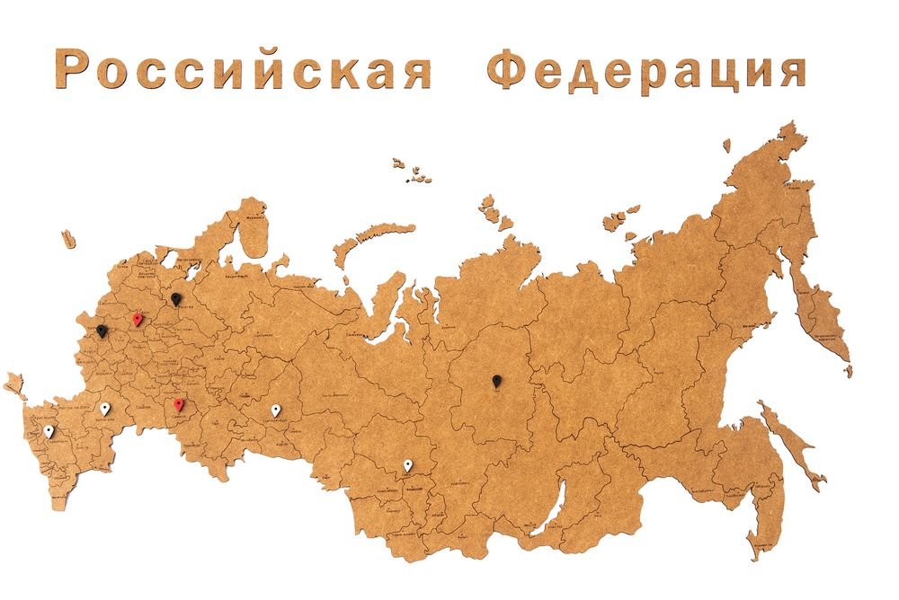 Деревянная карта России с названиями городов, коричневая_3