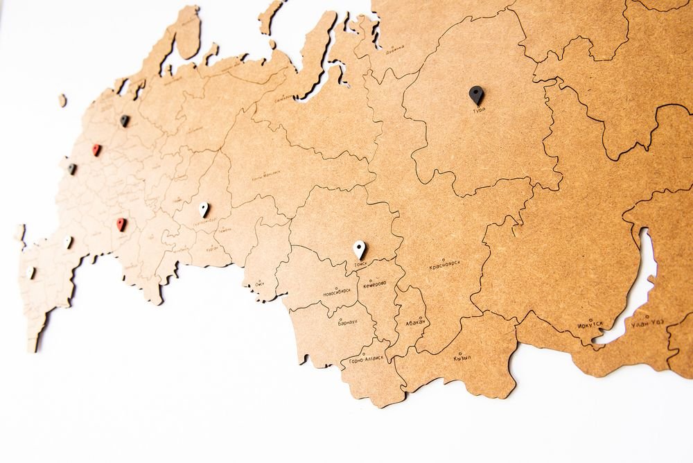 Деревянная карта России с названиями городов, коричневая_4