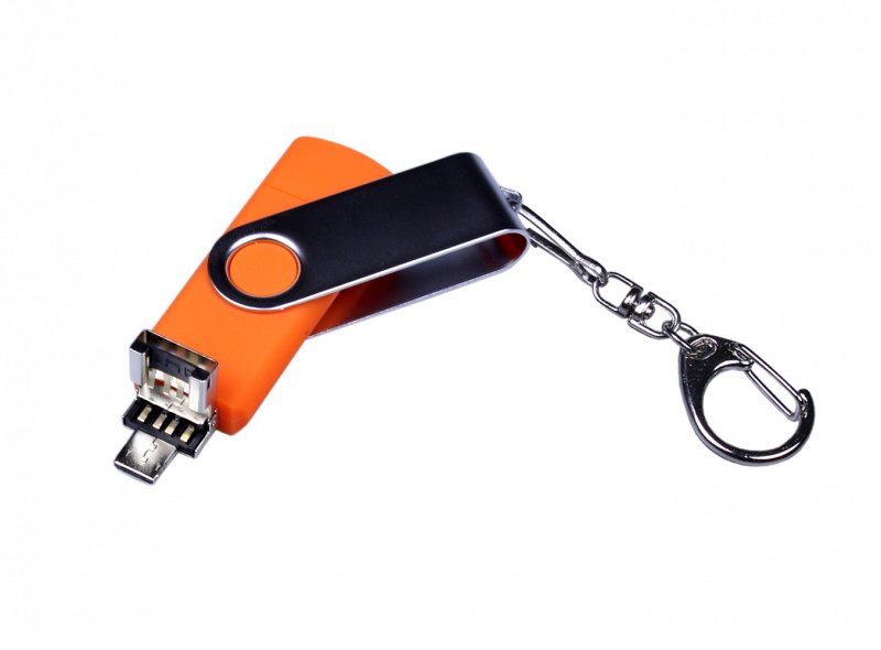 OTG-3-in-1_TypeC_030 Флеш-накопитель поворотный механизм, c двумя дополнительными разъемами MicroUSB и TypeC, оранжевый_2