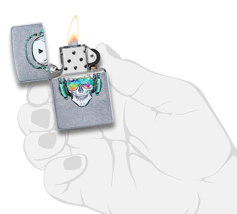 Зажигалка ZIPPO Skull Headphone с покрытием Street Chrome™, латунь/сталь, серебристая, 36x12x56 мм_4
