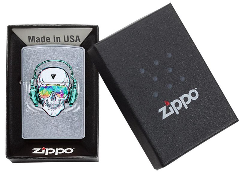 Зажигалка ZIPPO Skull Headphone с покрытием Street Chrome™, латунь/сталь, серебристая, 36x12x56 мм_5