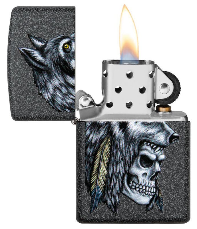 Зажигалка ZIPPO Wolf Skull с покрытием Iron Stone™, латунь/сталь, серая, матовая, 36x12x56 мм_1