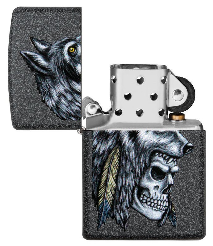 Зажигалка ZIPPO Wolf Skull с покрытием Iron Stone™, латунь/сталь, серая, матовая, 36x12x56 мм_2