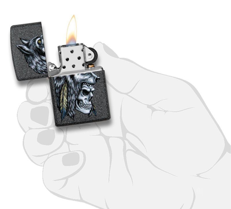 Зажигалка ZIPPO Wolf Skull с покрытием Iron Stone™, латунь/сталь, серая, матовая, 36x12x56 мм_4
