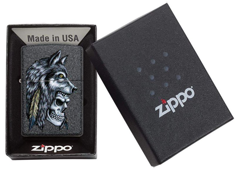 Зажигалка ZIPPO Wolf Skull с покрытием Iron Stone™, латунь/сталь, серая, матовая, 36x12x56 мм_5