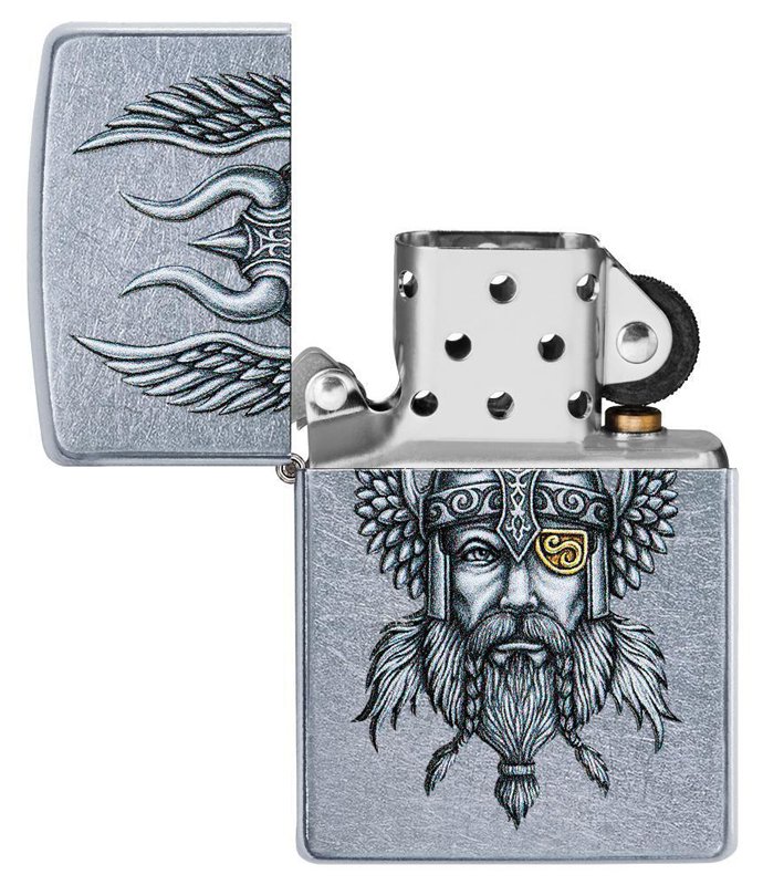 Зажигалка ZIPPO Viking Warrior с покрытием Street Chrome™, латунь/сталь, серебристая, 36x12x56 мм_2