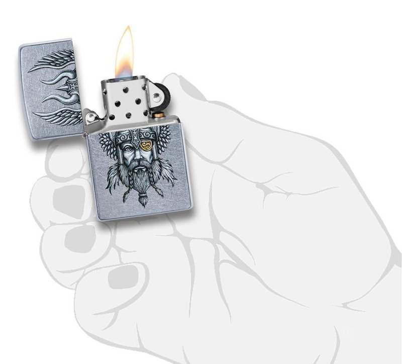 Зажигалка ZIPPO Viking Warrior с покрытием Street Chrome™, латунь/сталь, серебристая, 36x12x56 мм_4