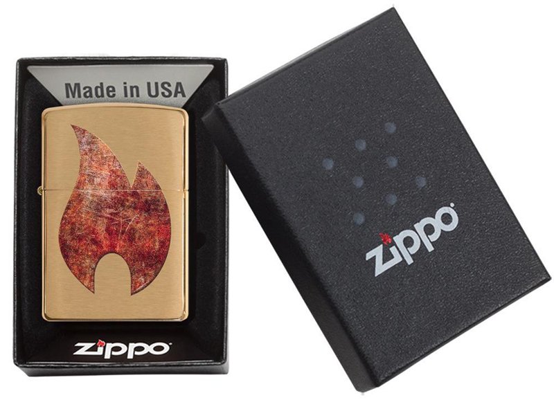 Зажигалка ZIPPO Rusty Flame с покрытием Brushed Brass, латунь/сталь, золотистая, 36x12x56 мм_5