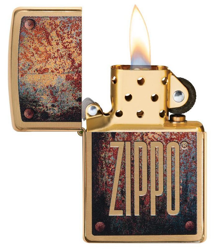 Зажигалка ZIPPO Rusty Plate с покрытием Brushed Brass, латунь/сталь, золотистая, 36x12x56 мм_1