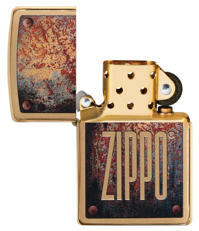 Зажигалка ZIPPO Rusty Plate с покрытием Brushed Brass, латунь/сталь, золотистая, 36x12x56 мм_2