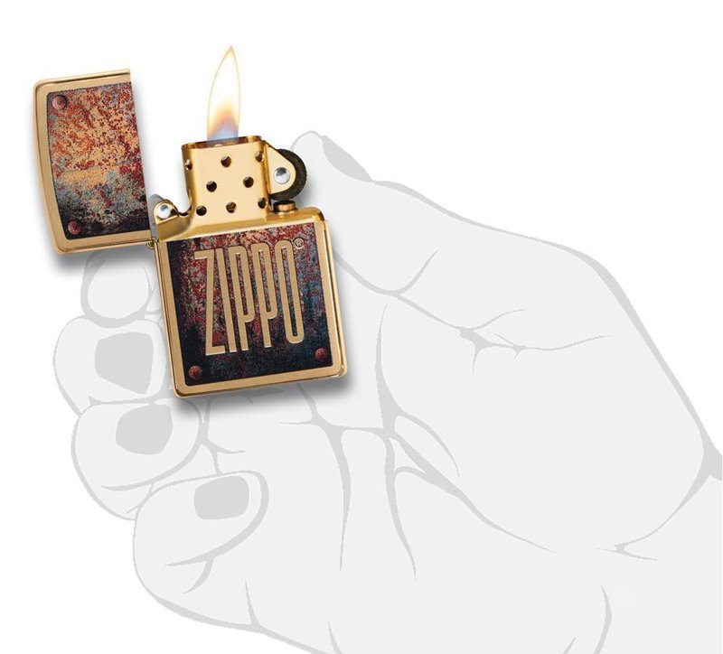 Зажигалка ZIPPO Rusty Plate с покрытием Brushed Brass, латунь/сталь, золотистая, 36x12x56 мм_4