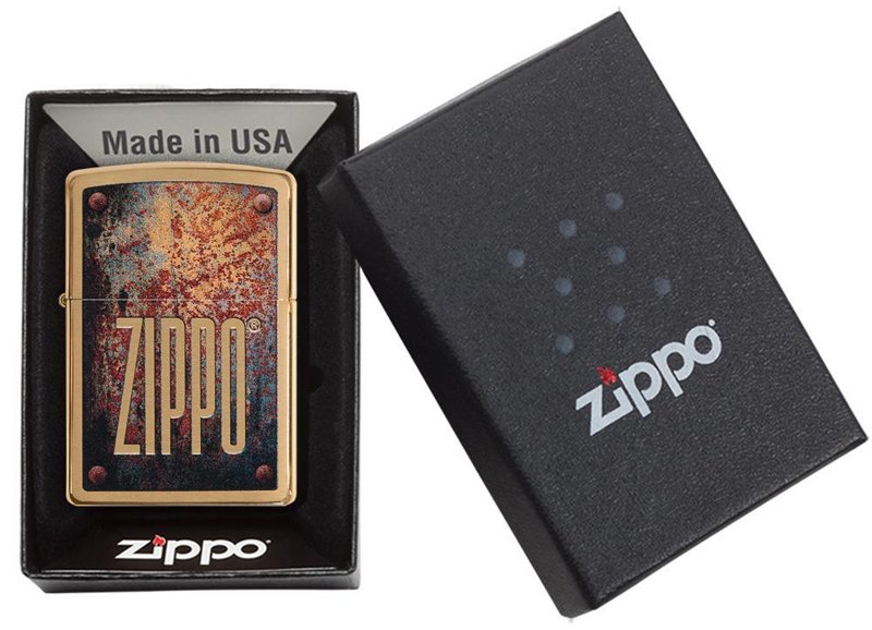 Зажигалка ZIPPO Rusty Plate с покрытием Brushed Brass, латунь/сталь, золотистая, 36x12x56 мм_5