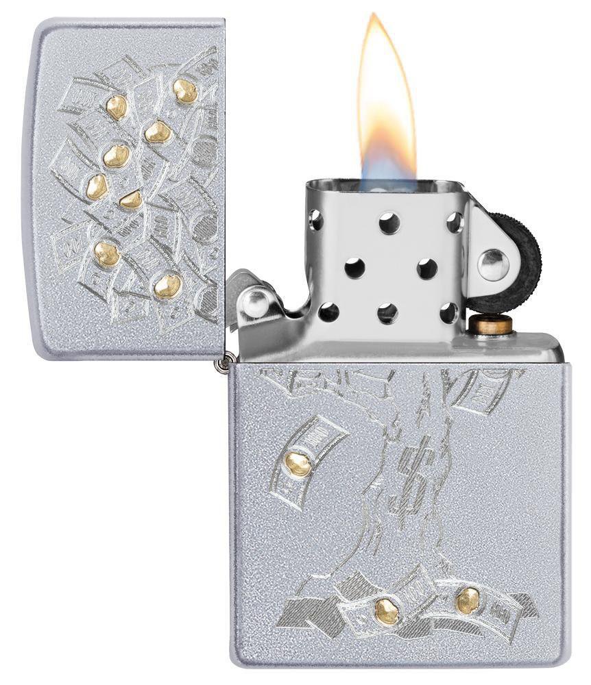 Зажигалка ZIPPO Money Tree Design с покрытием Satin Chrome, латунь/сталь, серебристая, 36x12x56 мм_1
