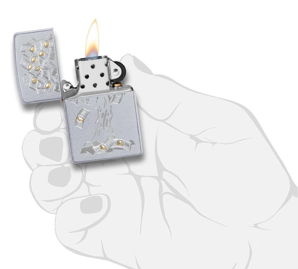 Зажигалка ZIPPO Money Tree Design с покрытием Satin Chrome, латунь/сталь, серебристая, 36x12x56 мм_4