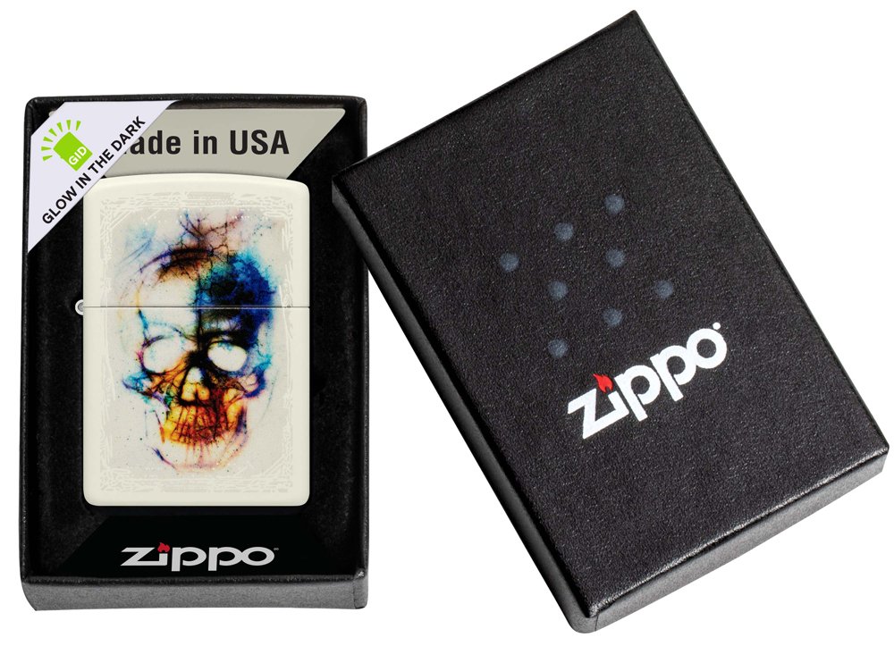 Зажигалка ZIPPO Skull Design с покрытием Glow In The Dark Green, латунь/сталь, белая, 38x13x57 мм_5