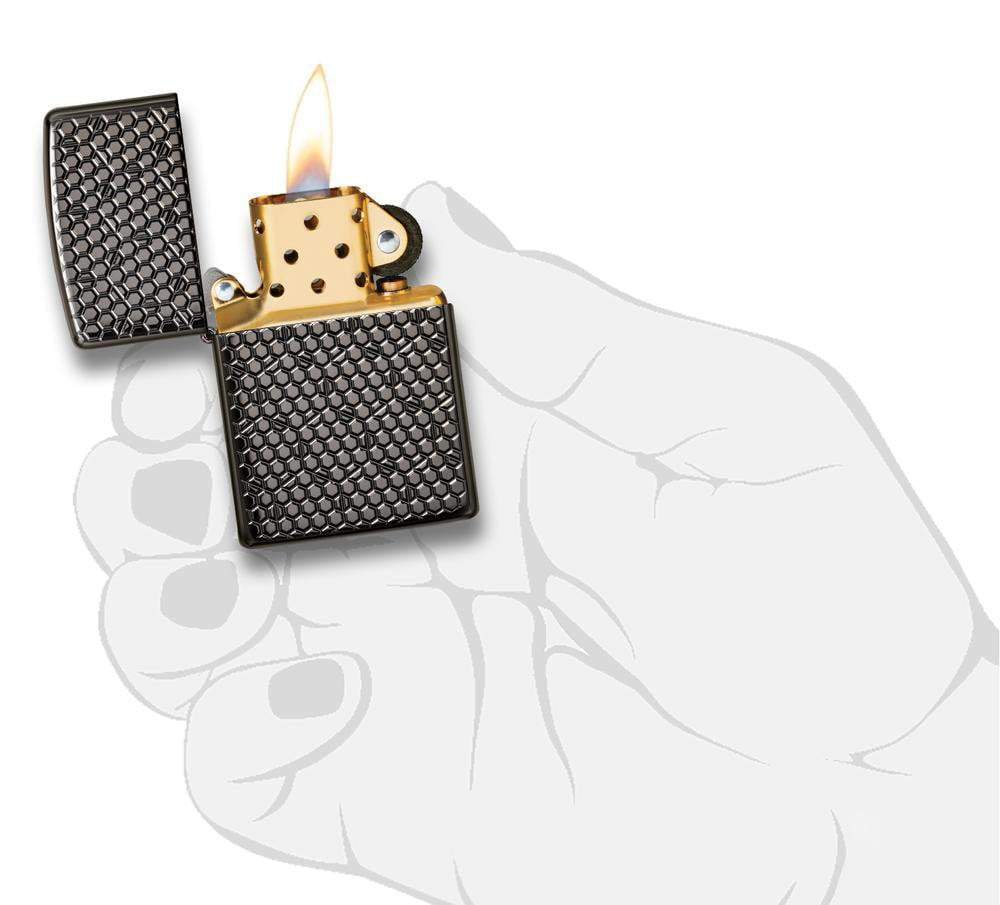 Зажигалка ZIPPO Armor™ с покрытием Black Ice®, латунь/сталь, чёрная, глянцевая, 36x12x56 мм_5