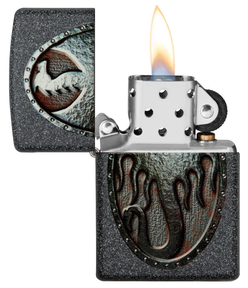 Зажигалка ZIPPO Metal Dragon Shield Design с покрытием Iron Stone™, латунь/сталь, серая, 36x12x56 мм_1