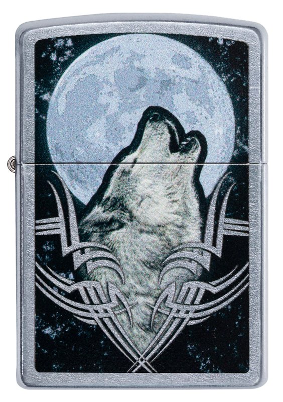 Зажигалка ZIPPO Howling Wolf с покрытием Street Chrome, латунь/сталь, серебристая, 36x12x56 мм_1