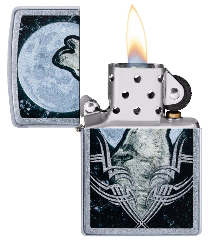 Зажигалка ZIPPO Howling Wolf с покрытием Street Chrome, латунь/сталь, серебристая, 36x12x56 мм_2