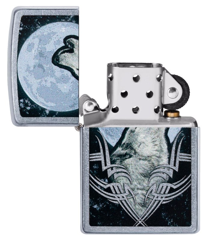 Зажигалка ZIPPO Howling Wolf с покрытием Street Chrome, латунь/сталь, серебристая, 36x12x56 мм_3