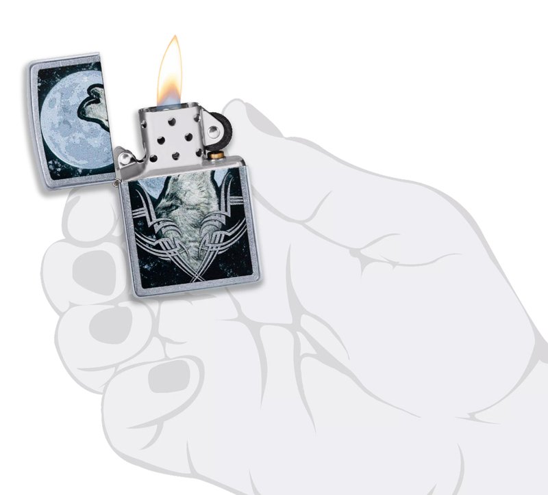 Зажигалка ZIPPO Howling Wolf с покрытием Street Chrome, латунь/сталь, серебристая, 36x12x56 мм_4