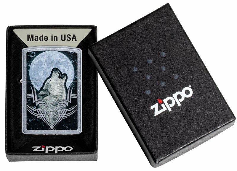 Зажигалка ZIPPO Howling Wolf с покрытием Street Chrome, латунь/сталь, серебристая, 36x12x56 мм_5
