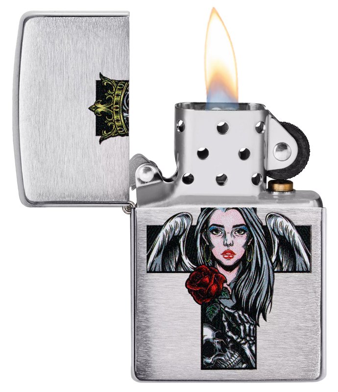 Зажигалка ZIPPO Cross, Queen & Skull с покрытием Brushed Chrome, серебристая, 36x12x56 мм_2