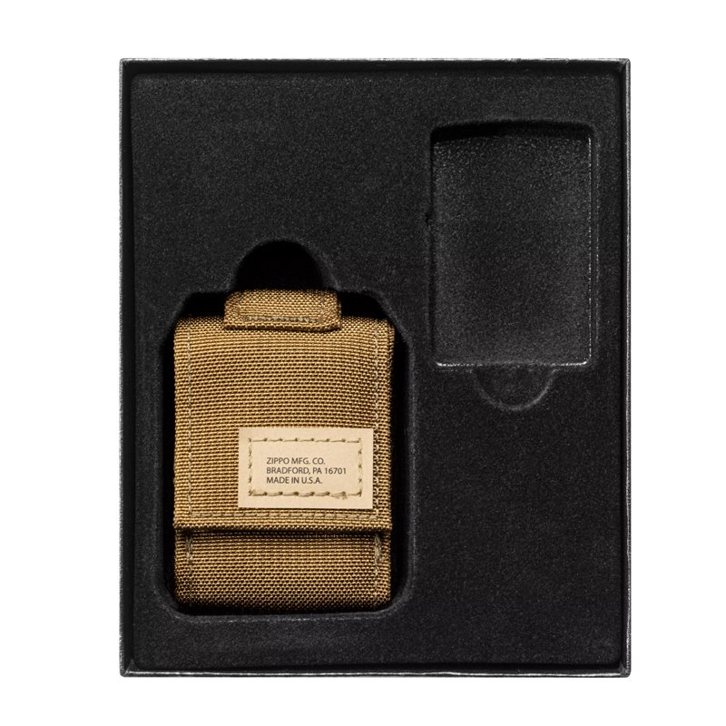 Набор ZIPPO: чёрная зажигалка Black Crackle® и коричневый нейлоновый чехол, в подарочной коробке_2