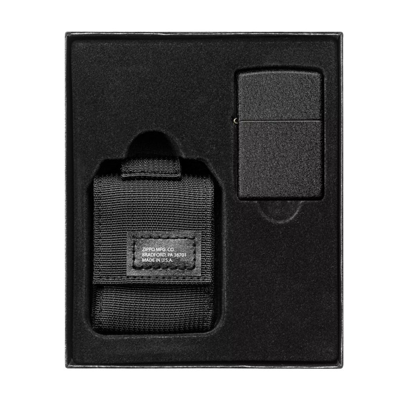 Набор ZIPPO: чёрная зажигалка Black Crackle® и чёрный нейлоновый чехол, в подарочной коробке_1
