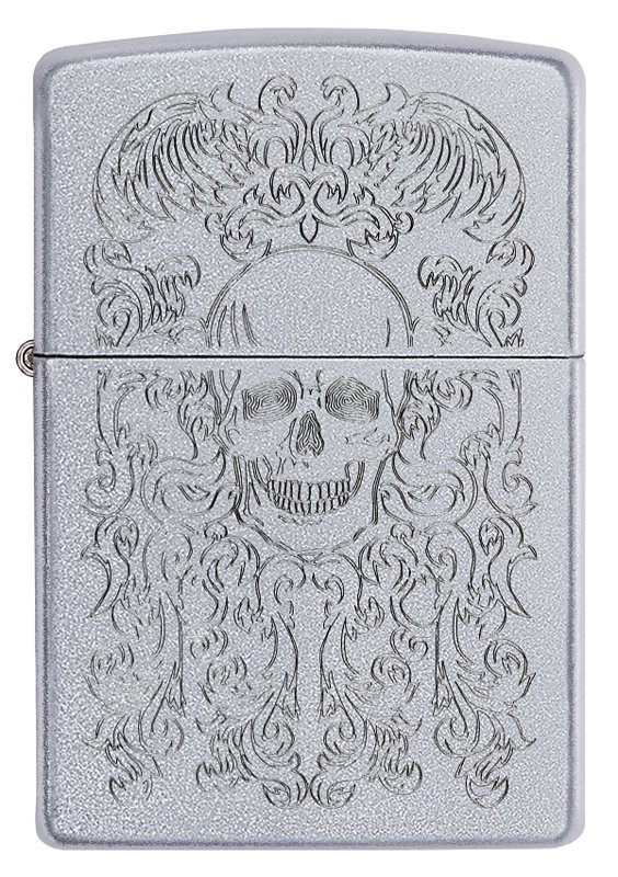 Зажигалка ZIPPO Skull Design с покрытием Satin Chrome, латунь/сталь, серебристая, 38x13x57 мм_1