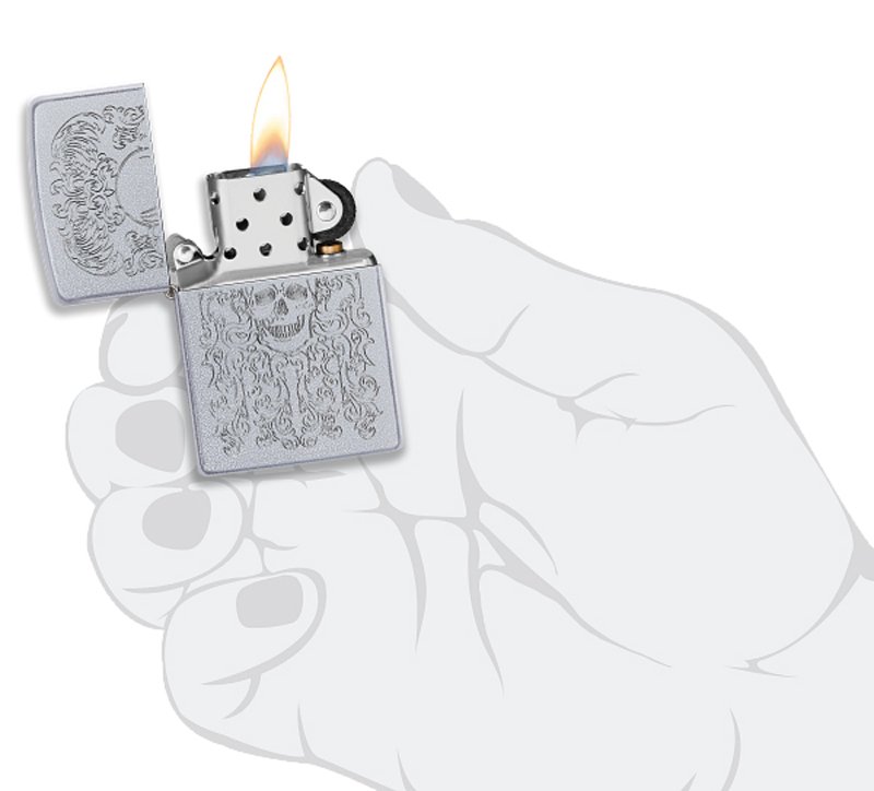Зажигалка ZIPPO Skull Design с покрытием Satin Chrome, латунь/сталь, серебристая, 38x13x57 мм_4