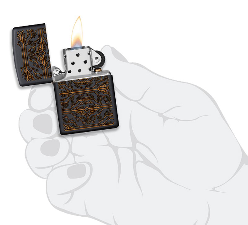 Зажигалка ZIPPO Circuit Pattern с покрытием Black Matte, латунь/сталь, чёрная, матовая, 38x13x57 мм_4
