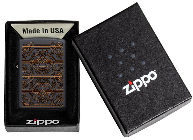 Зажигалка ZIPPO Circuit Pattern с покрытием Black Matte, латунь/сталь, чёрная, матовая, 38x13x57 мм_5