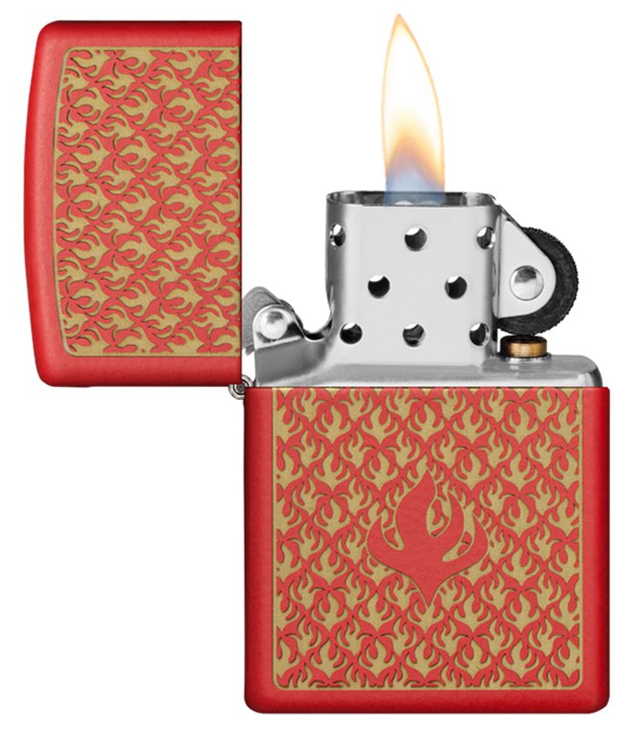 Зажигалка ZIPPO Flame Pattern с покрытием Red Matte, латунь/сталь, красная, матовая, 38x13x57 мм_2