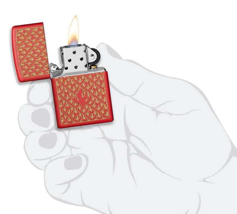 Зажигалка ZIPPO Flame Pattern с покрытием Red Matte, латунь/сталь, красная, матовая, 38x13x57 мм_4