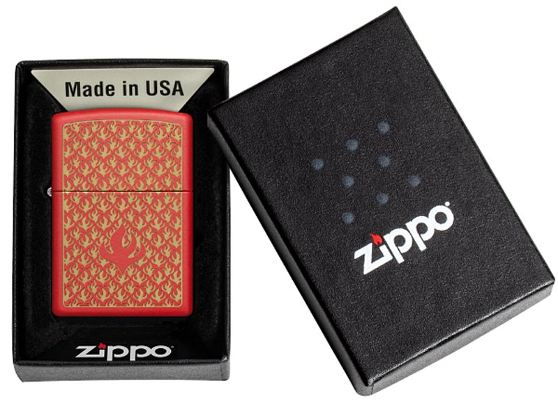 Зажигалка ZIPPO Flame Pattern с покрытием Red Matte, латунь/сталь, красная, матовая, 38x13x57 мм_5