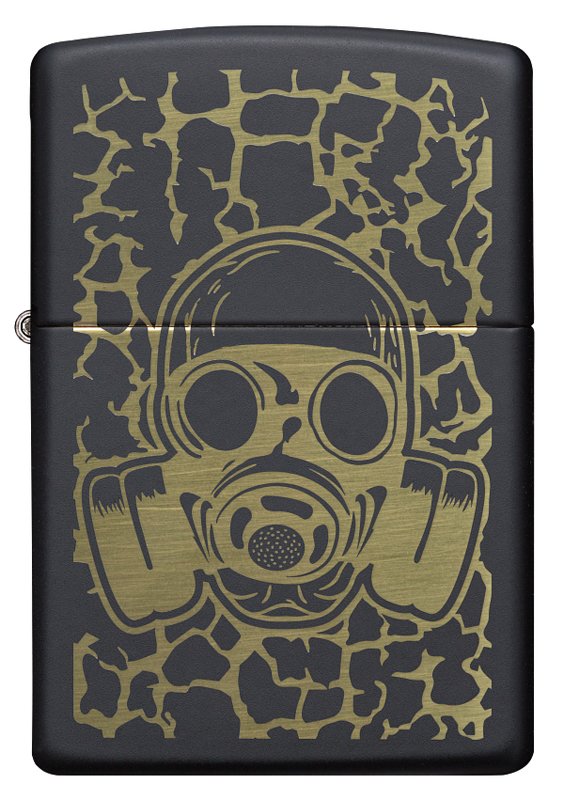 Зажигалка ZIPPO Skull Gas Mask с покрытием Black Matte, латунь/сталь, чёрная, матовая, 38x13x57 мм_1