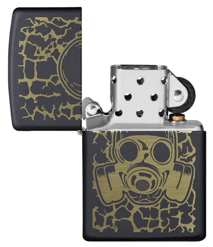 Зажигалка ZIPPO Skull Gas Mask с покрытием Black Matte, латунь/сталь, чёрная, матовая, 38x13x57 мм_3