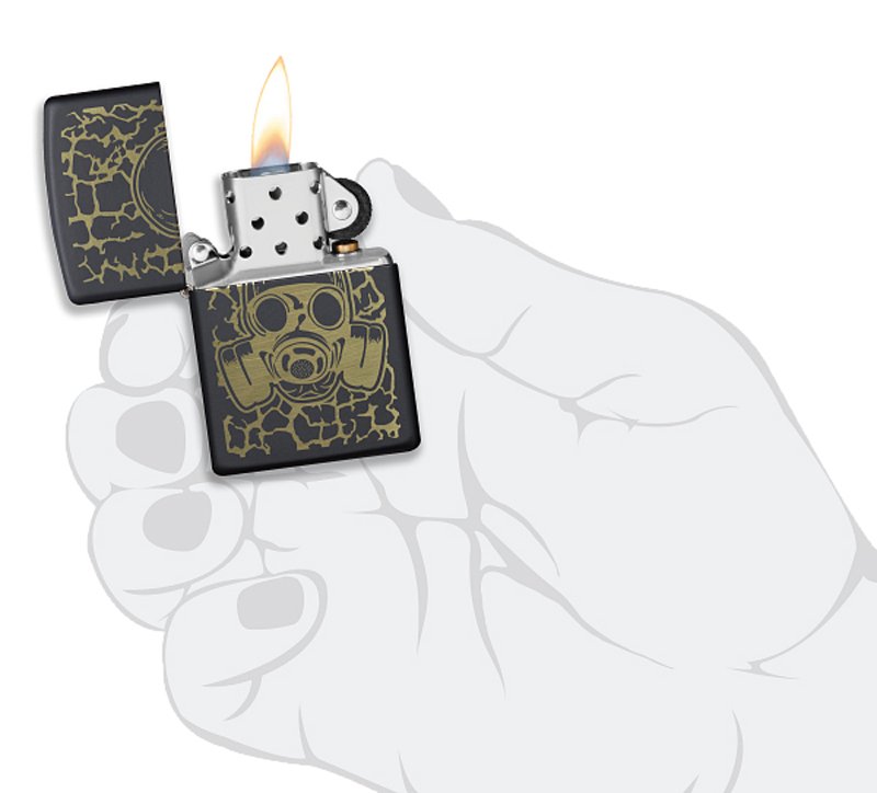 Зажигалка ZIPPO Skull Gas Mask с покрытием Black Matte, латунь/сталь, чёрная, матовая, 38x13x57 мм_4
