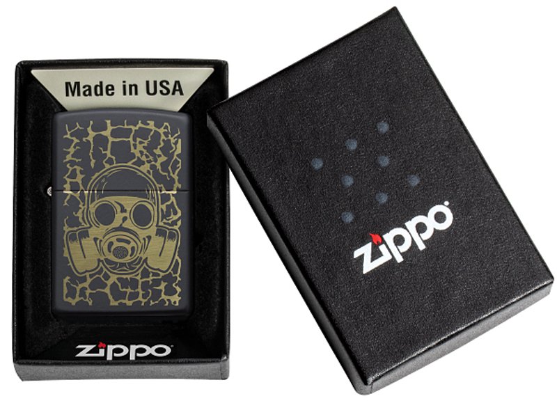 Зажигалка ZIPPO Skull Gas Mask с покрытием Black Matte, латунь/сталь, чёрная, матовая, 38x13x57 мм_5