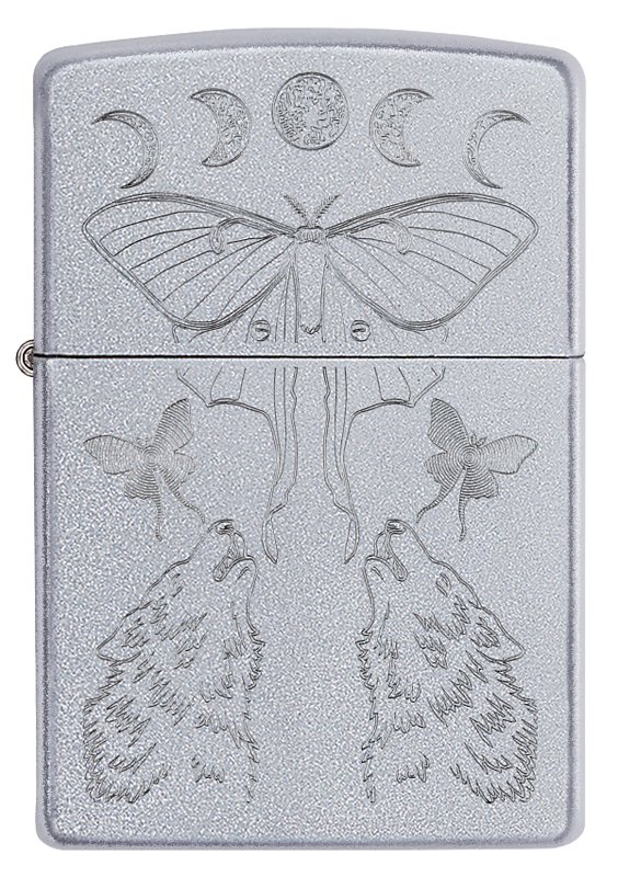 Зажигалка ZIPPO Butterfly and Wolf с покрытием Satin Chrome, латунь/сталь, серебристая, 38x13x57 мм_1