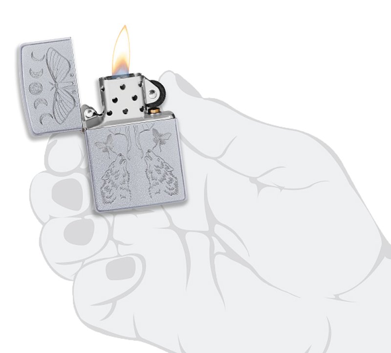 Зажигалка ZIPPO Butterfly and Wolf с покрытием Satin Chrome, латунь/сталь, серебристая, 38x13x57 мм_4