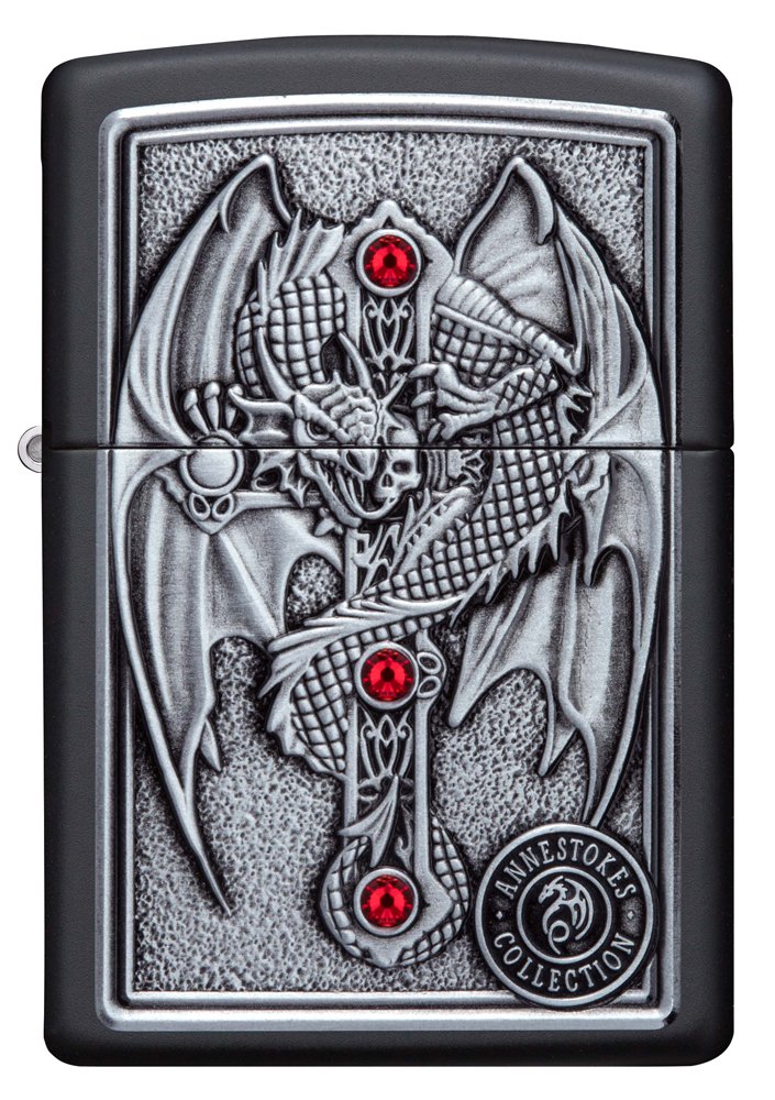Зажигалка ZIPPO Winged Dragon Cross с покрытием Black Matte, латунь/сталь, чёрная, 38x13x57 мм_1