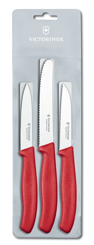 Набор из 3 ножей VICTORINOX Swiss Classic: 2 ножа для овощей 8 см, столовый нож 11 см, красная ручка_1