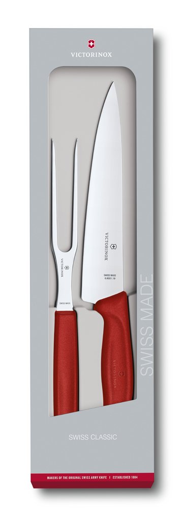 Набор для разделки мяса VICTORINOX Swiss Classic, нож 19 см и вилка 15 см, красная рукоять_1