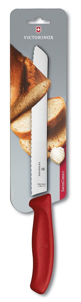 Нож для хлеба VICTORINOX SwissClassic, лезвие 21 см с волнистой заточкой, красный, в блистере_1