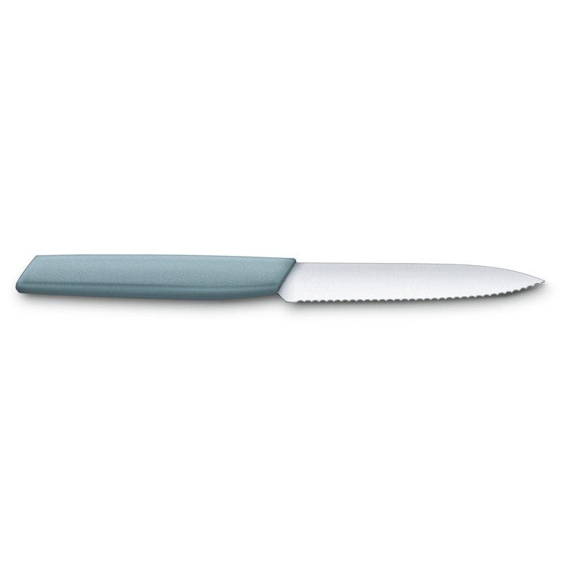 Нож для овощей и фруктов VICTORINOX Swiss Modern, лезвие 10 см с волнистой кромкой, серо-голубой_1